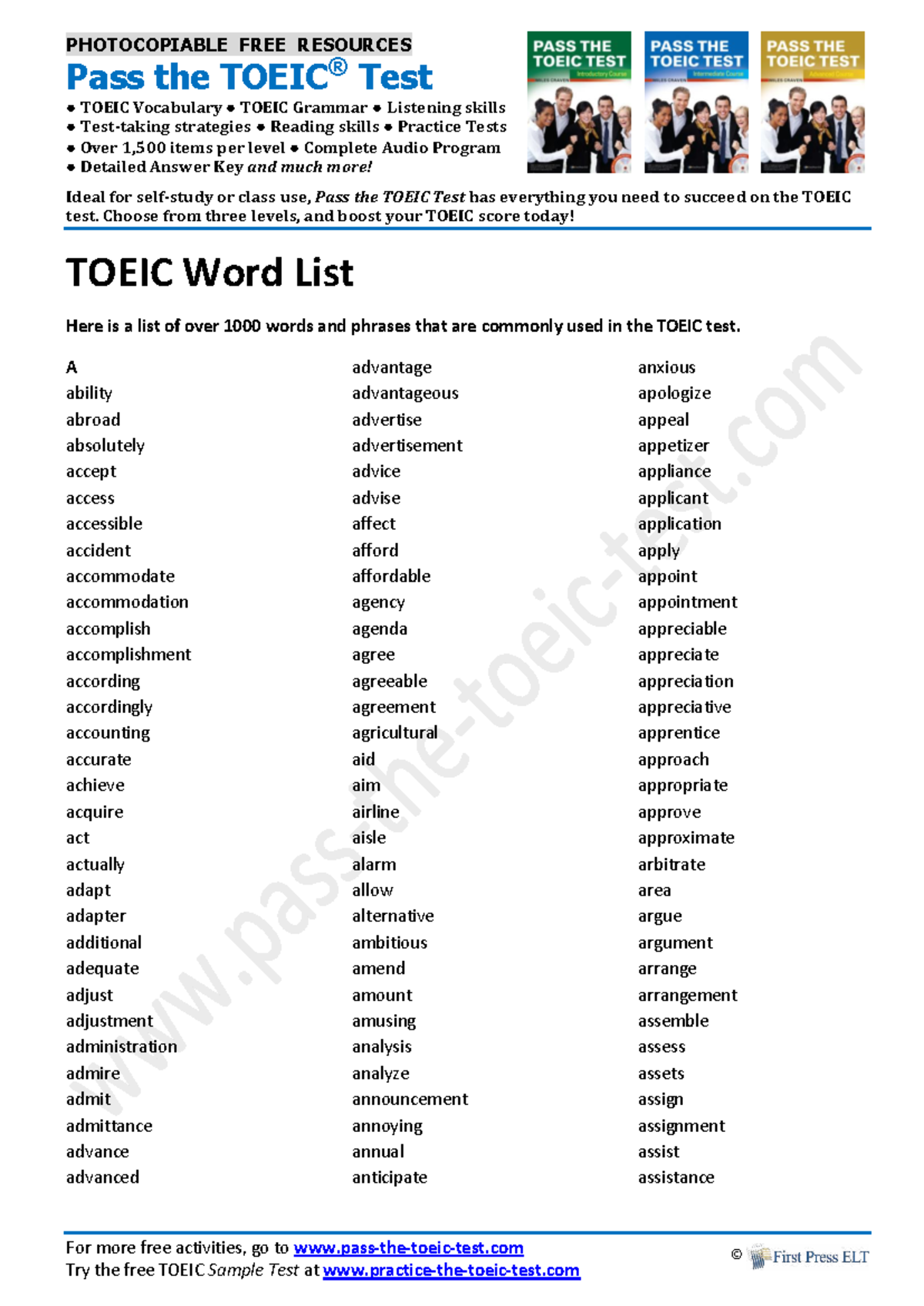 TOEIC Vocabulary Word List: Essential Terms for Test Success - Studocu