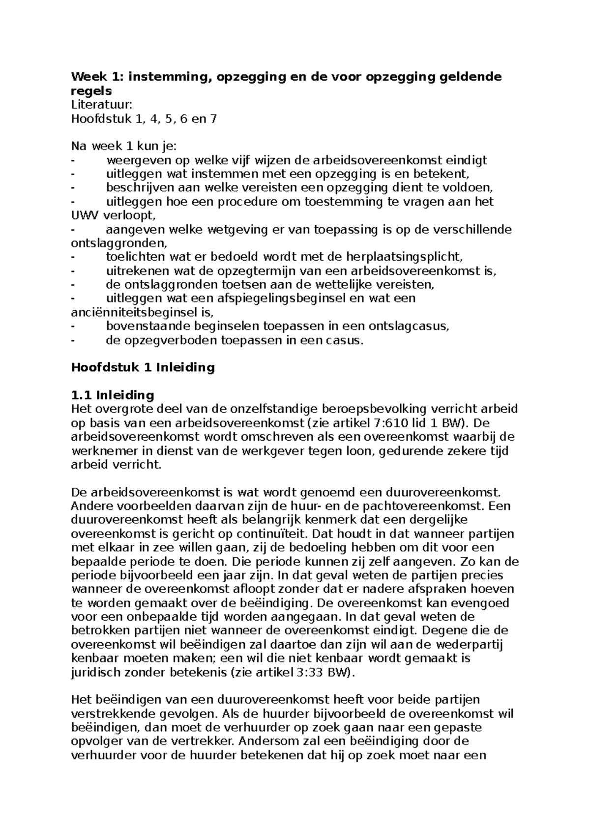 Week 1 Samenvatting Ontslagrecht K7: Instemming en Opzegging - Studeersnel