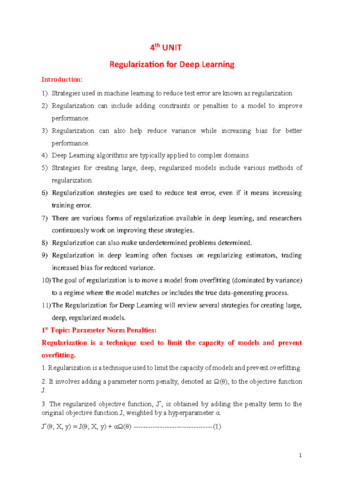UNIT-4 Deep Learning Final Notes on Regularization Techniques - Studocu