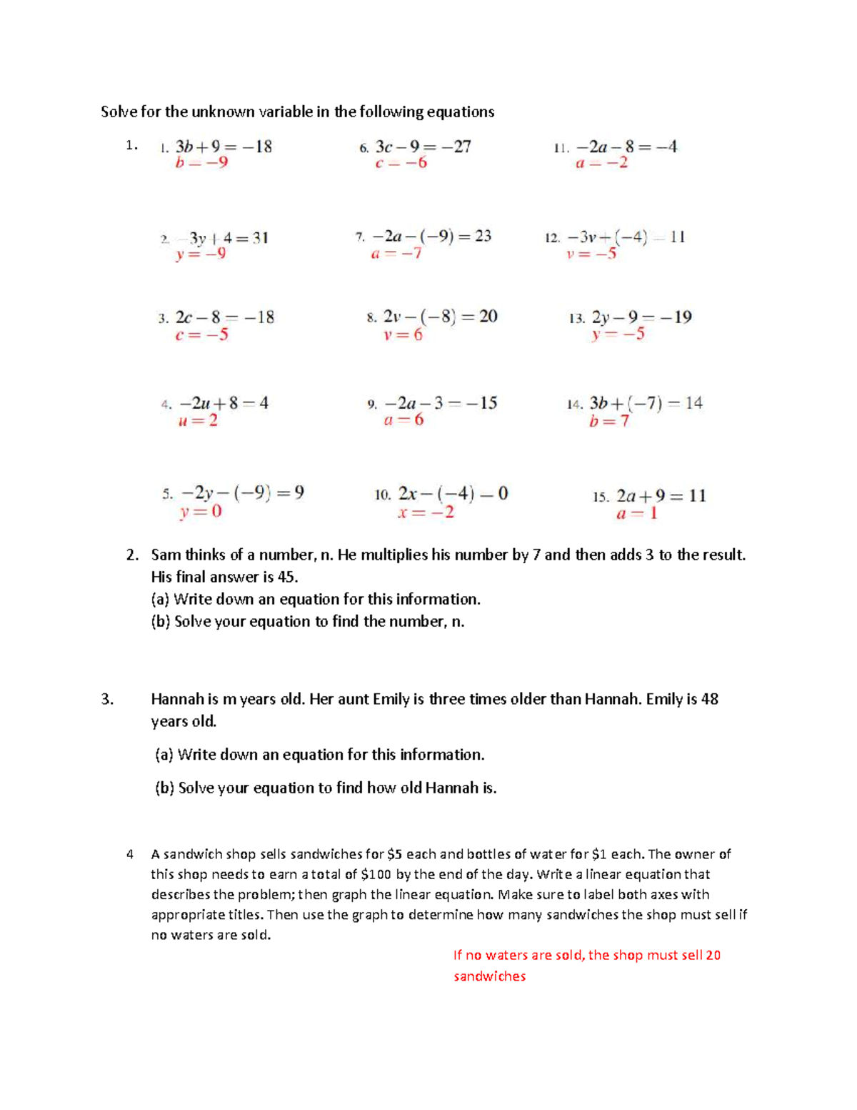 701969812 Algebra 1 Study Guide - Solve for the unknown variable in the ...