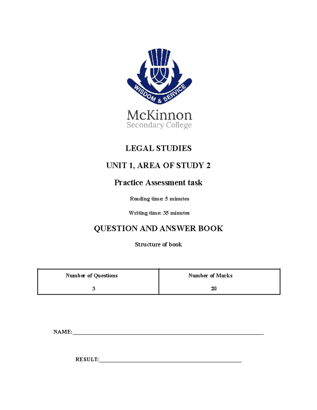 LEGAL STUDIES UNIT 1, AREA OF STUDY 2 Practice Assessment 2024 - Studocu
