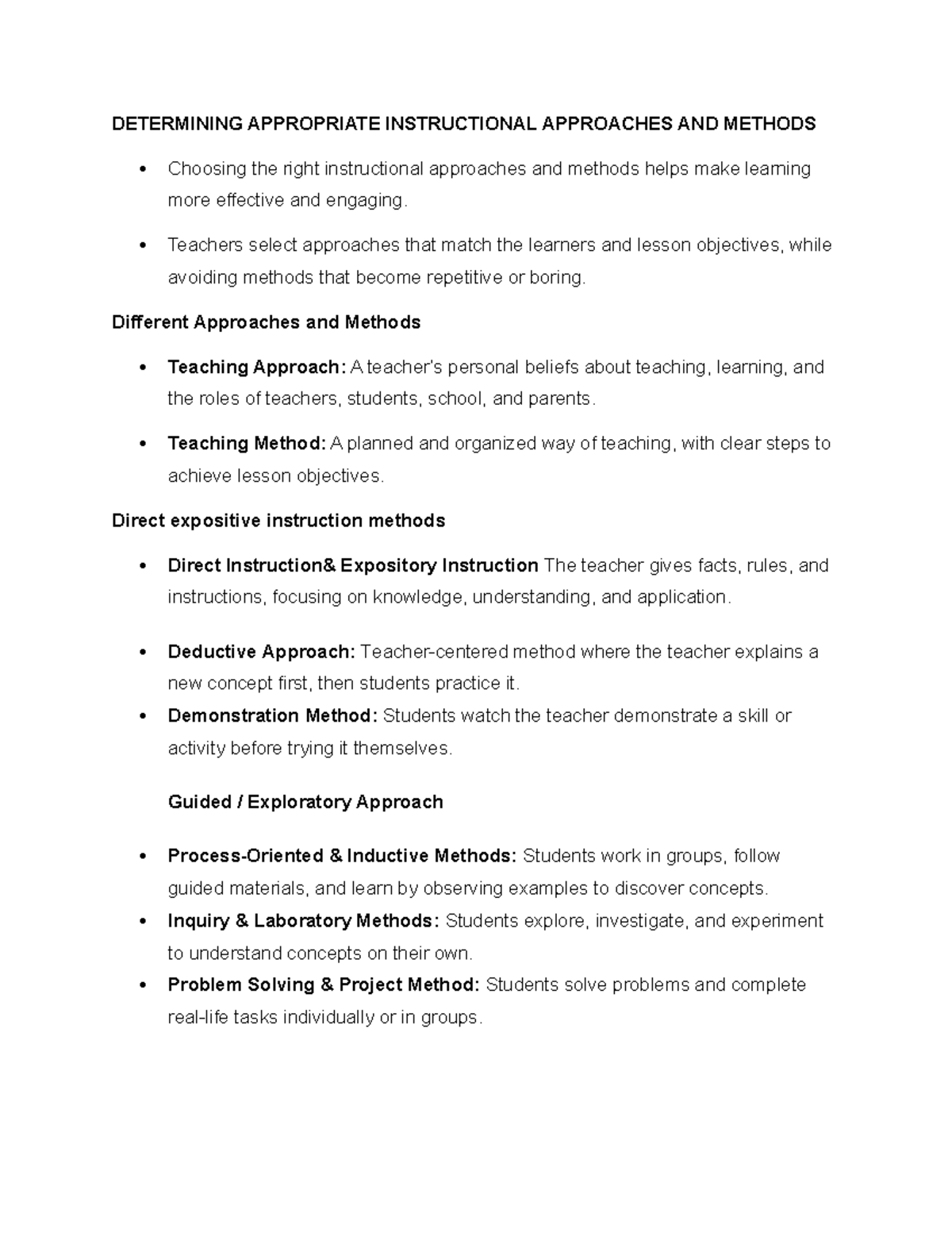 EDU 101: Choosing Effective Instructional Approaches and Methods - Studocu