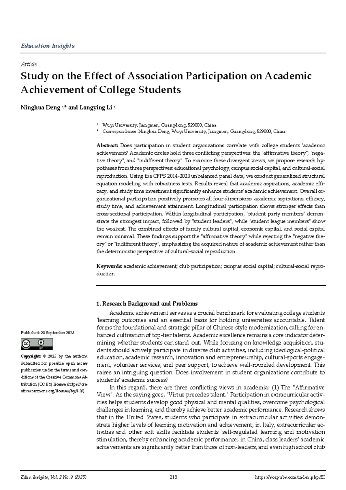 EI 002091: The Impact of Association Participation on College Academic ...