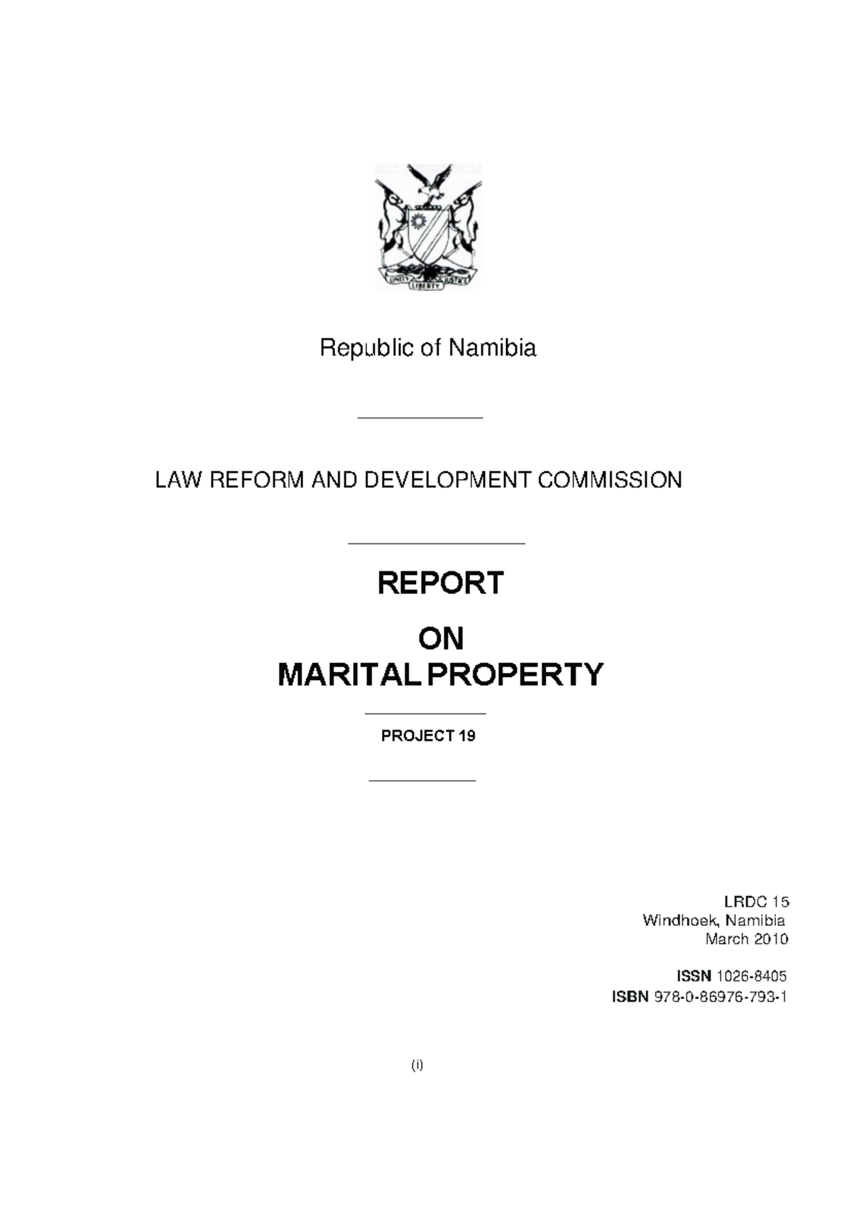 Report on Marital Property - (i) Republic of Namibia LAW REFORM AND ...