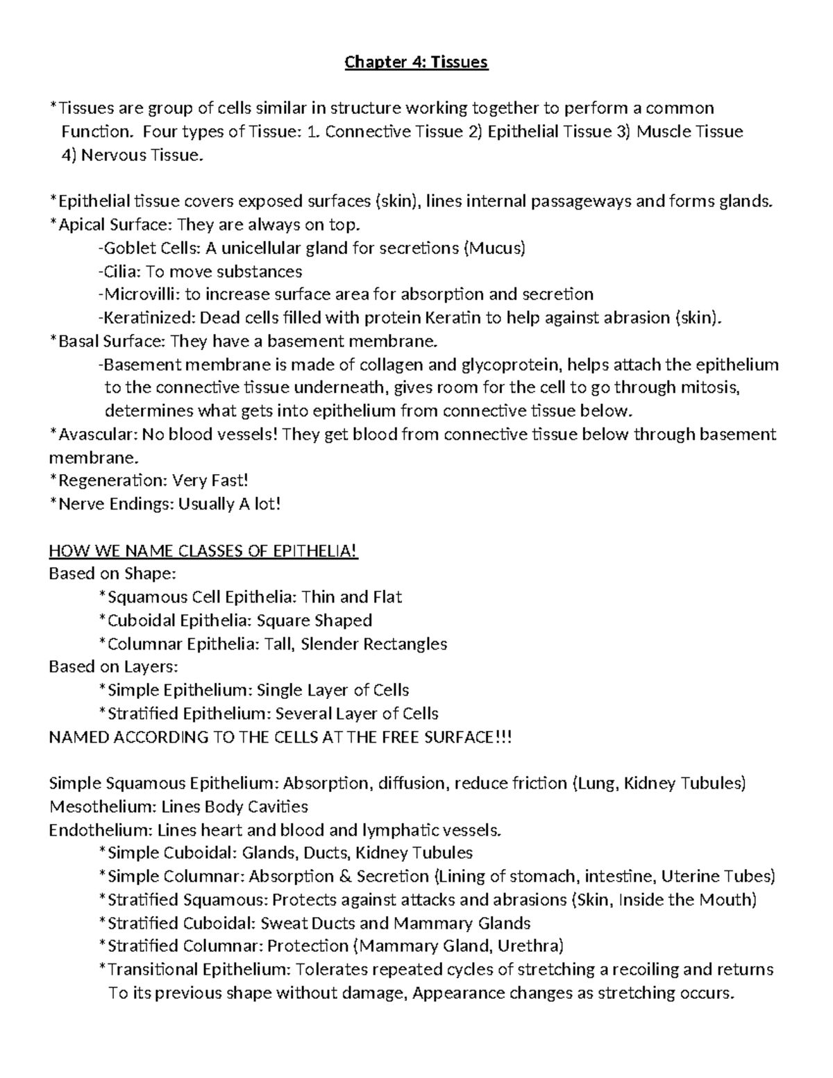 Biology 101: Chapter 4 - Overview of Tissue Types and Their Functions ...