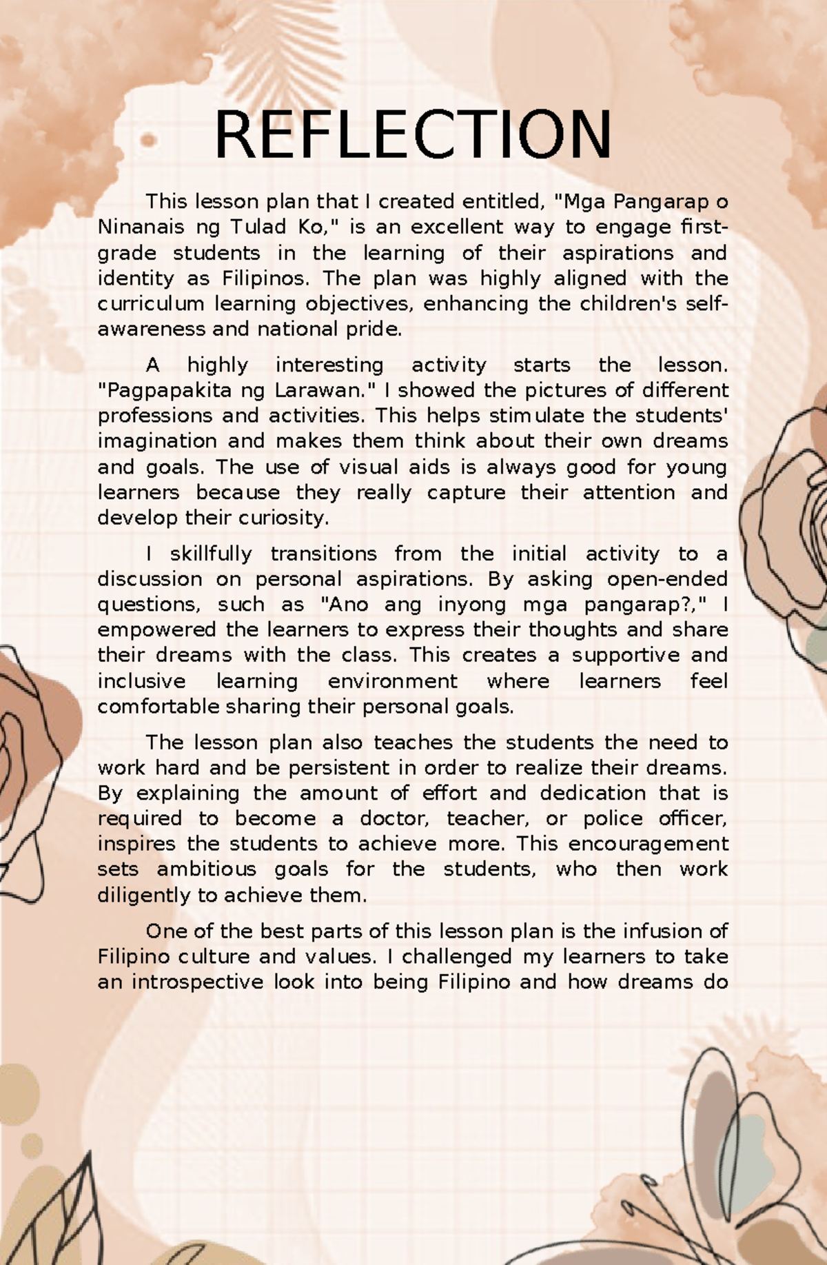 Reflection - vfsfvfavae - REFLECTION This lesson plan that I created ...