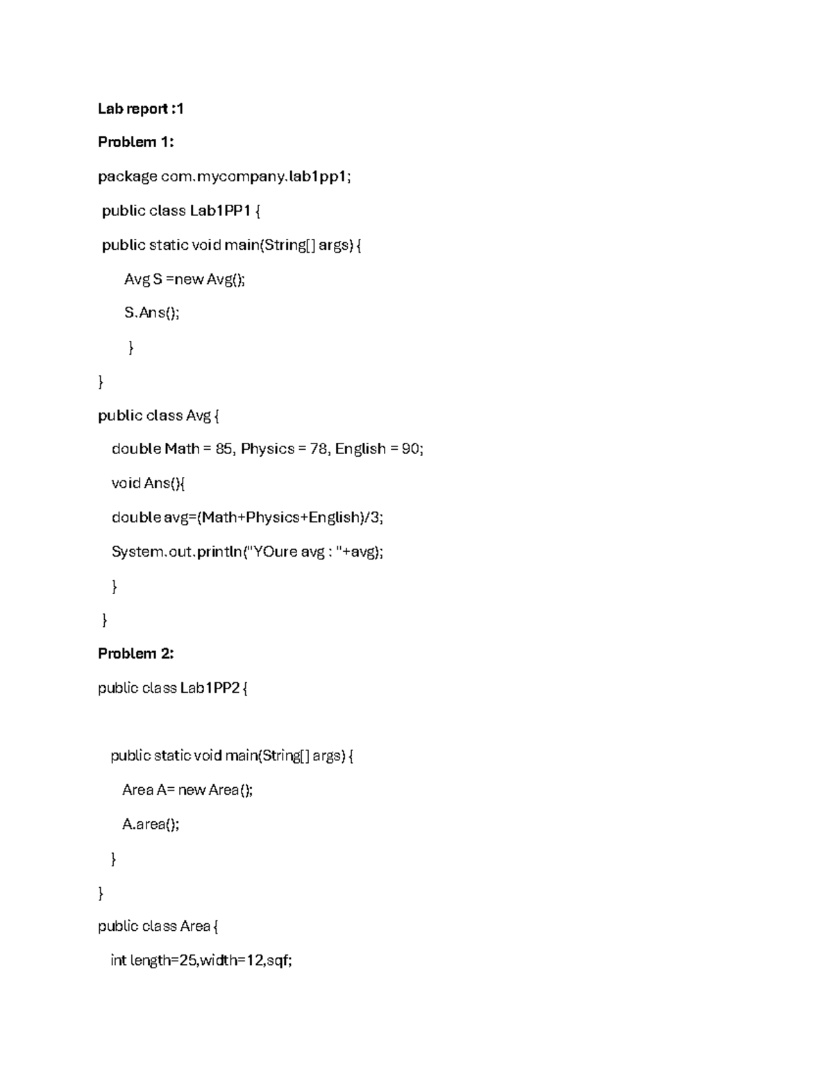 CSE110 Lab Report 1: Java Programming Problems and Solutions - Studocu