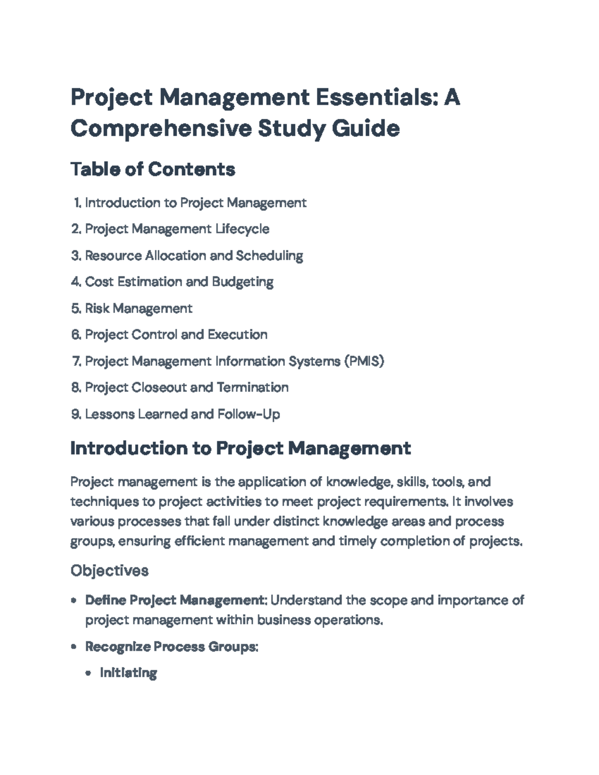 Comprehensive Study Guide for Project Management Essentials - Project ...