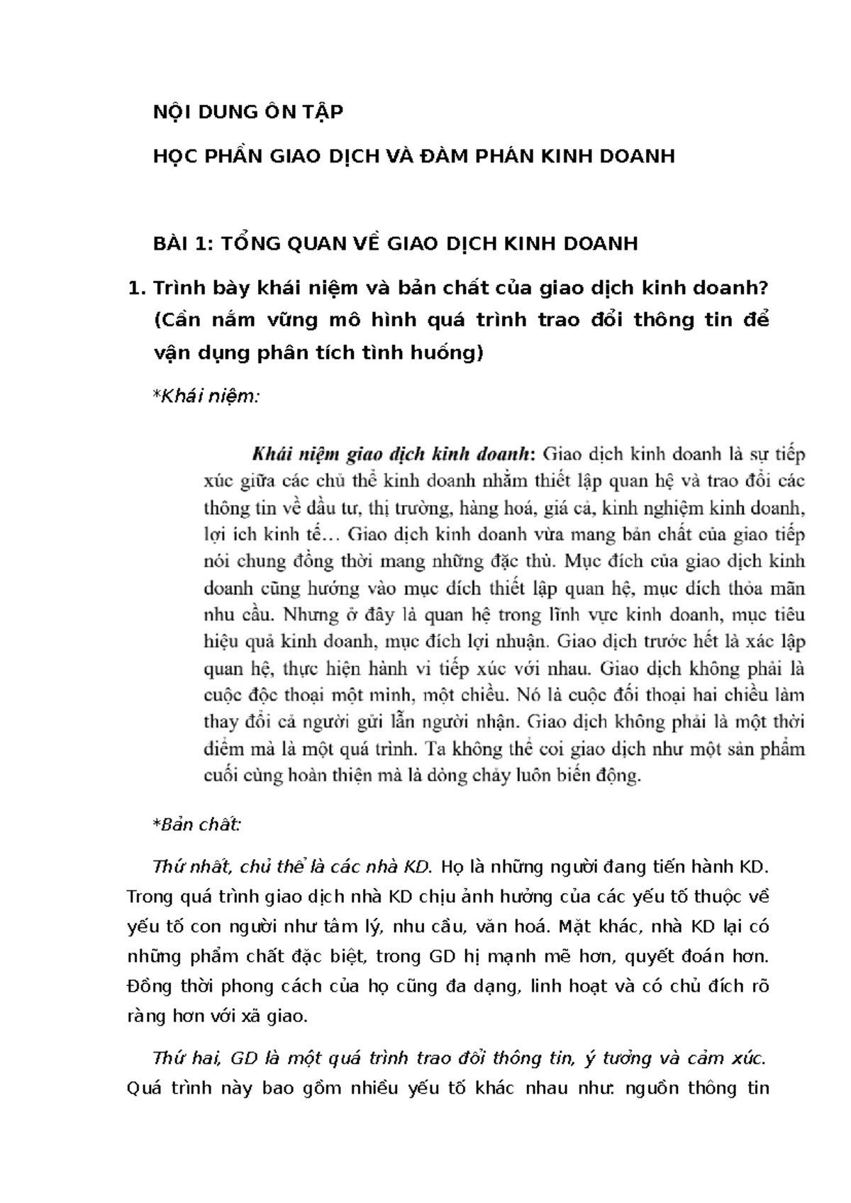 Tài liệu ôn tập Giao dịch và Đàm phán Kinh doanh - Học phần GDKD - Studocu