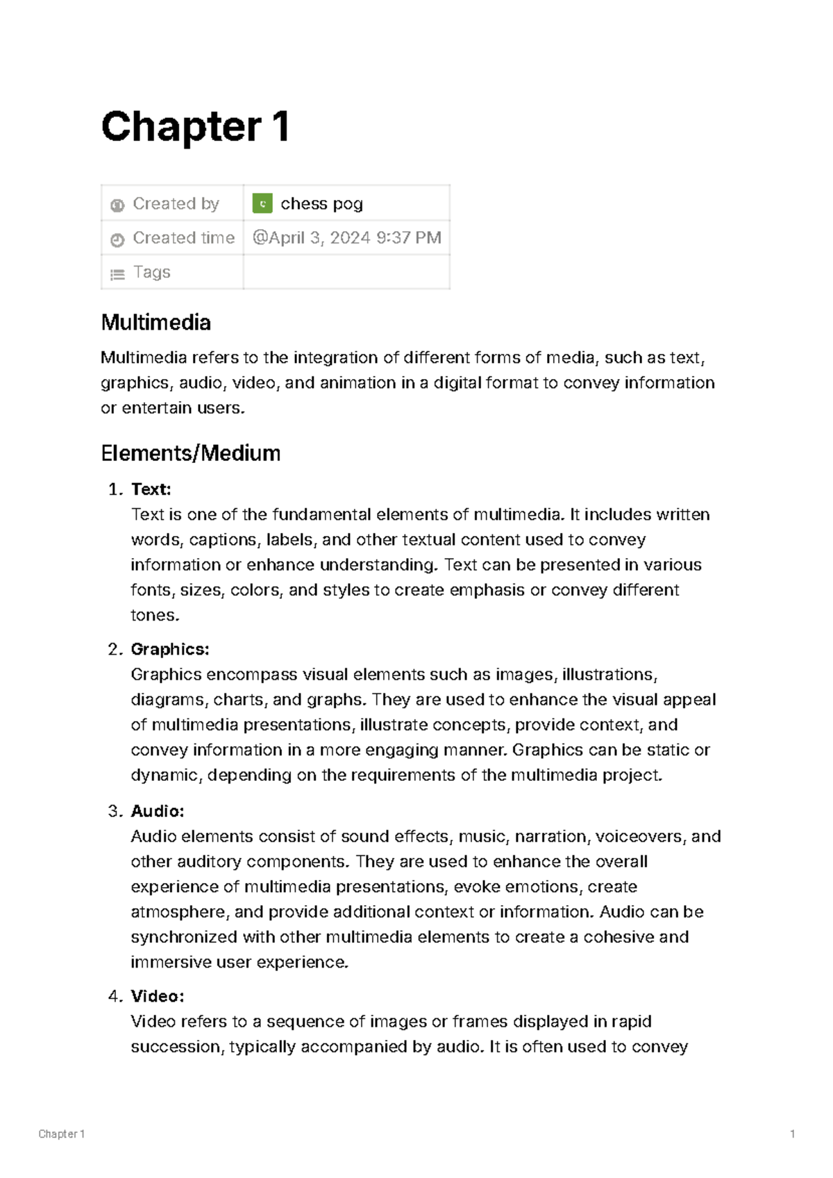 Chapter 1: Multimedia Concepts and Applications (Course Code: Final ...