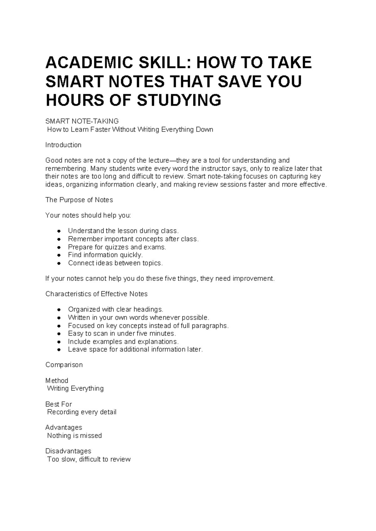 Academic Skill: Smart Note-Taking Techniques for Efficient Studying ...