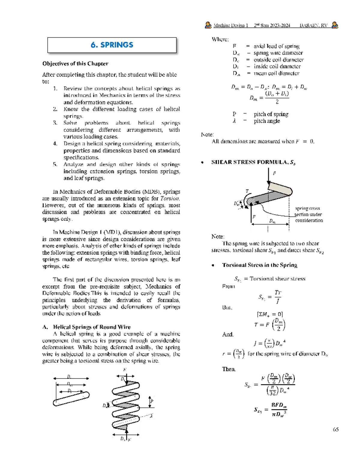 MD1 06 Springs NS converted - Machine Design 1 2nd Sem BASAEN, RV Where ...