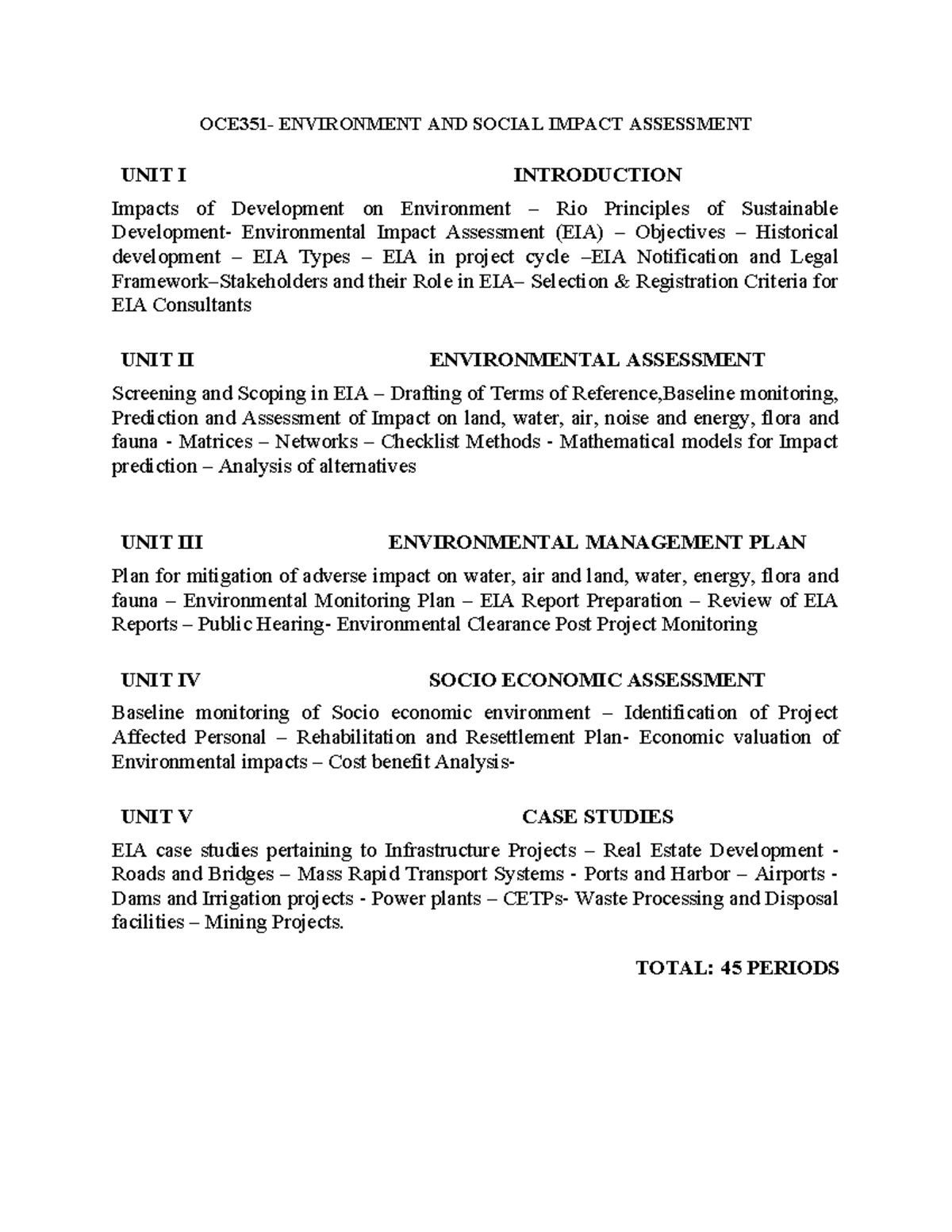 ESI 101: Environmental & Social Impact Assessment Syllabus Overview ...
