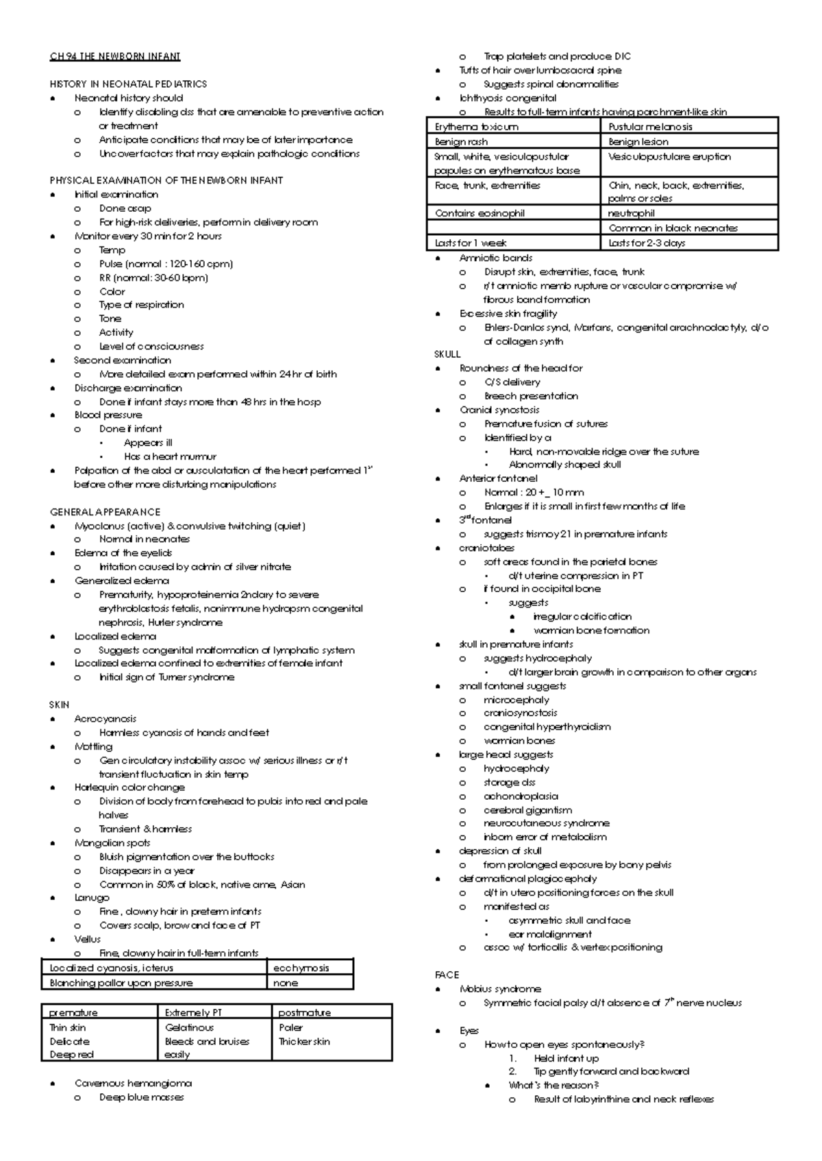 CH 94 Neonatal Pediatrics - Lecture Notes on Newborn Examination - Studocu