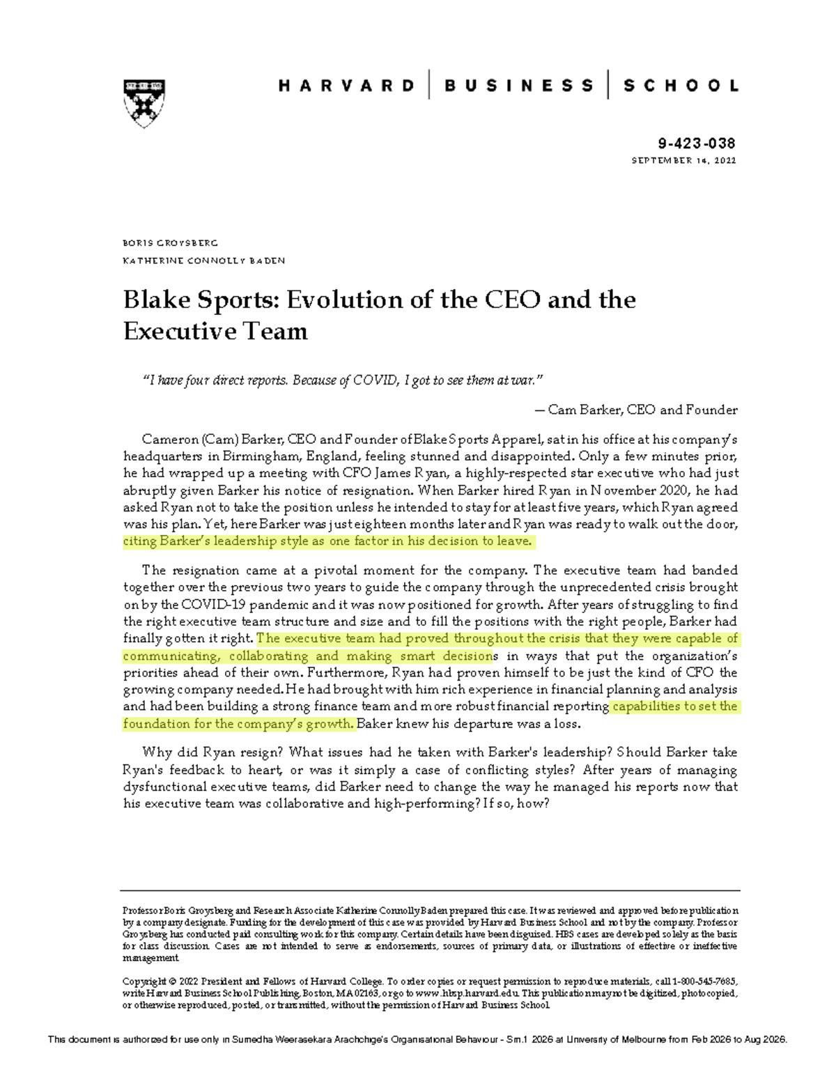 Blake Sports: CEO Evolution and Executive Team Dynamics (OB Sm.1 2026 ...