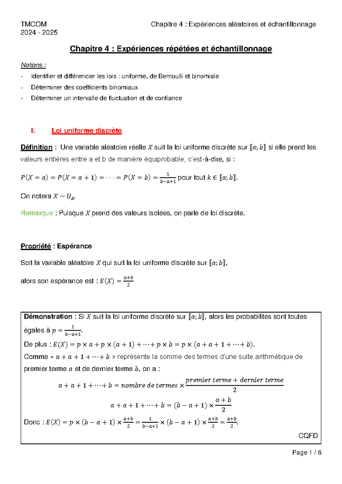 Titre : Notes de Cours - Math Complémentaire CH4: Échantillonnage et ...