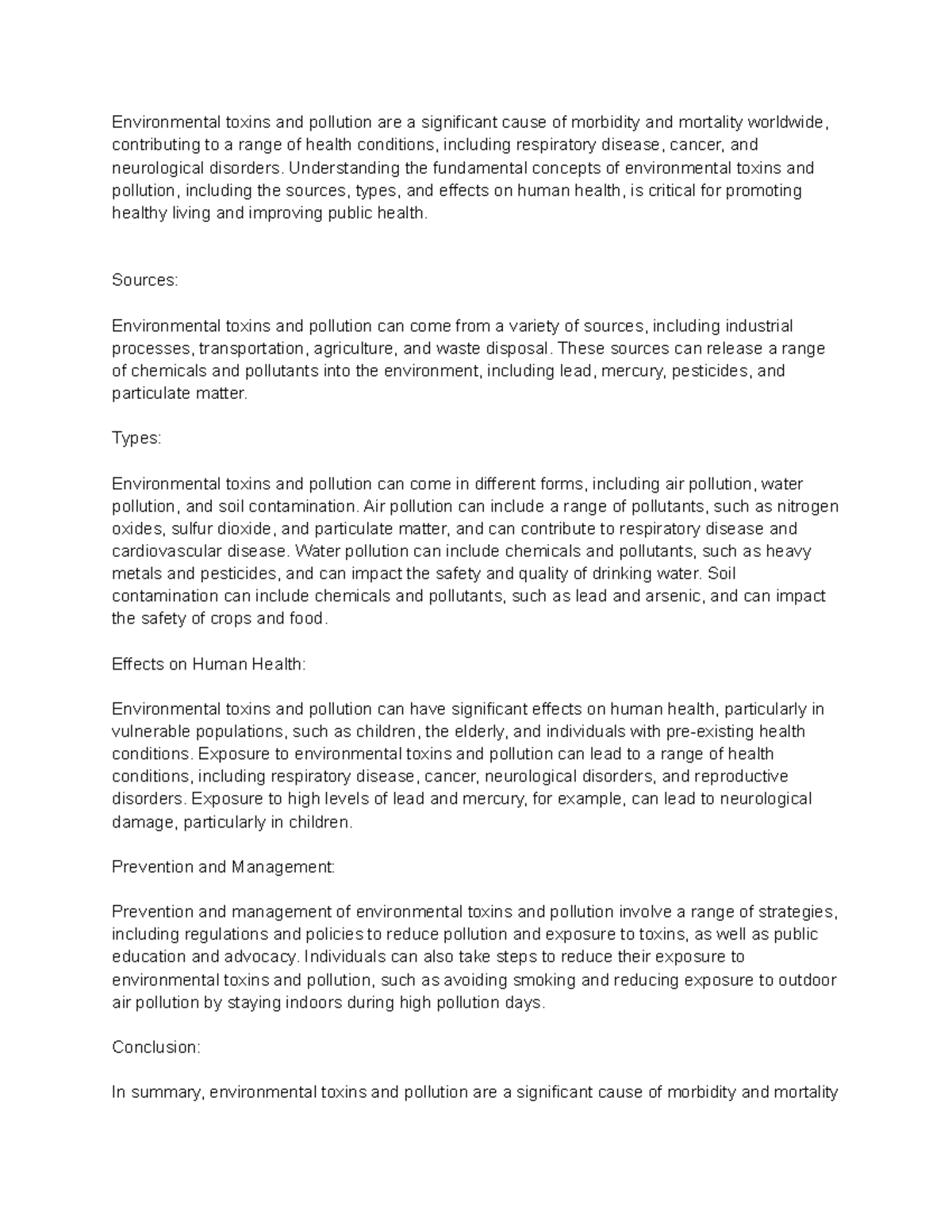 ENV 101: Understanding Environmental Toxins & Pollution Effects - Studocu