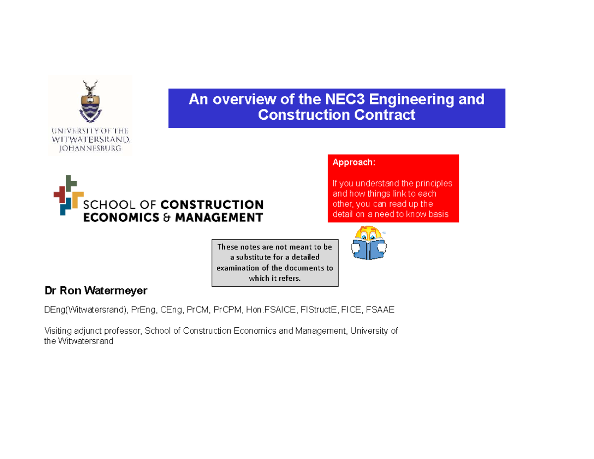 NEC3 ECC Honours 2024: Overview of Engineering Contracts and Principles ...