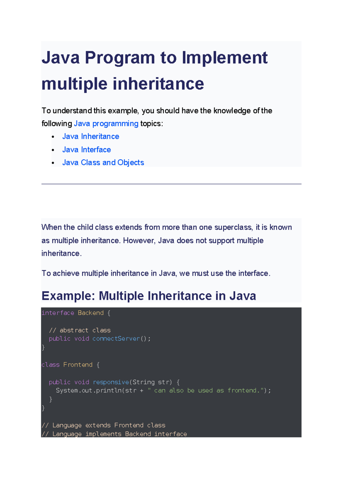 Multiple Inheritance in Java: Implementation and Example - Studocu