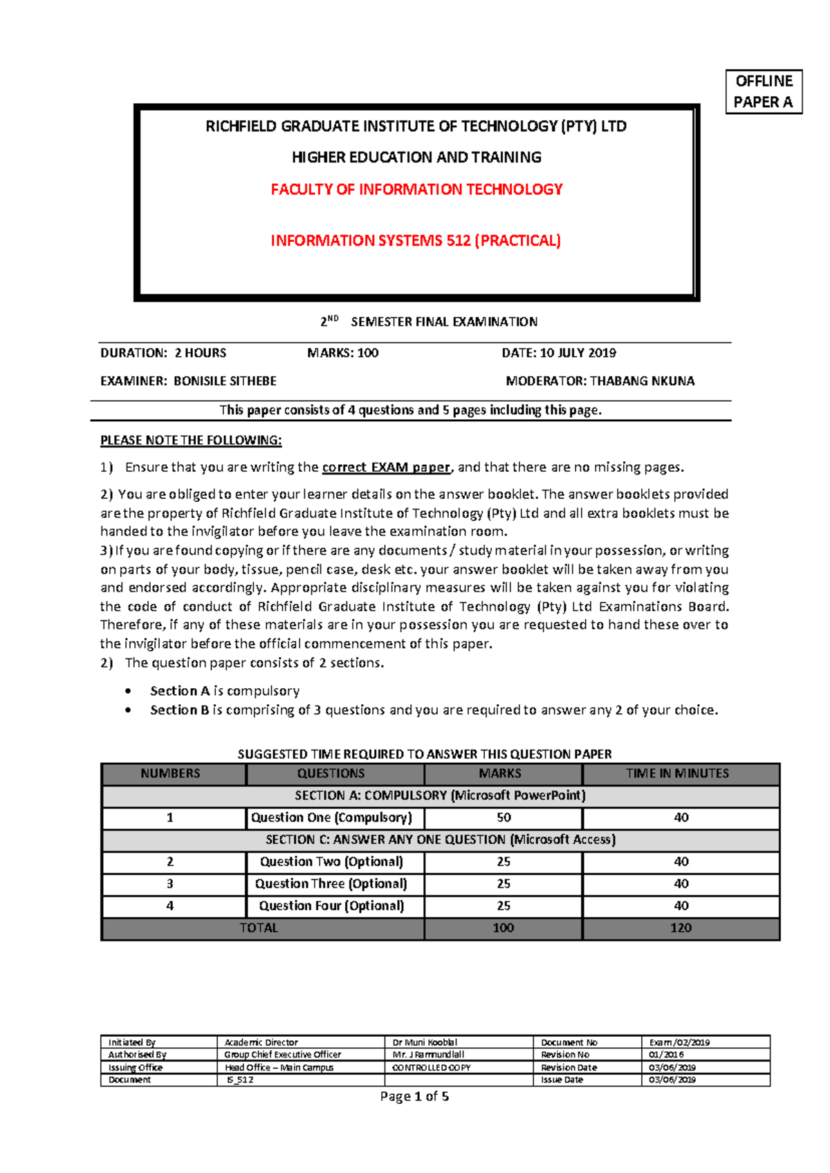 IS 512 2nd Sem Final Exam Paper – Practical (10 July 2019) - Studocu