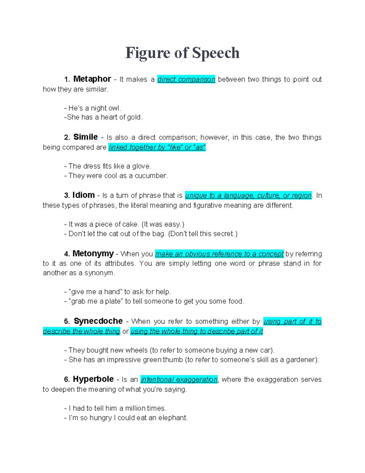 12 Figures of Speech: Understanding Metaphors, Similes, and More - Studocu