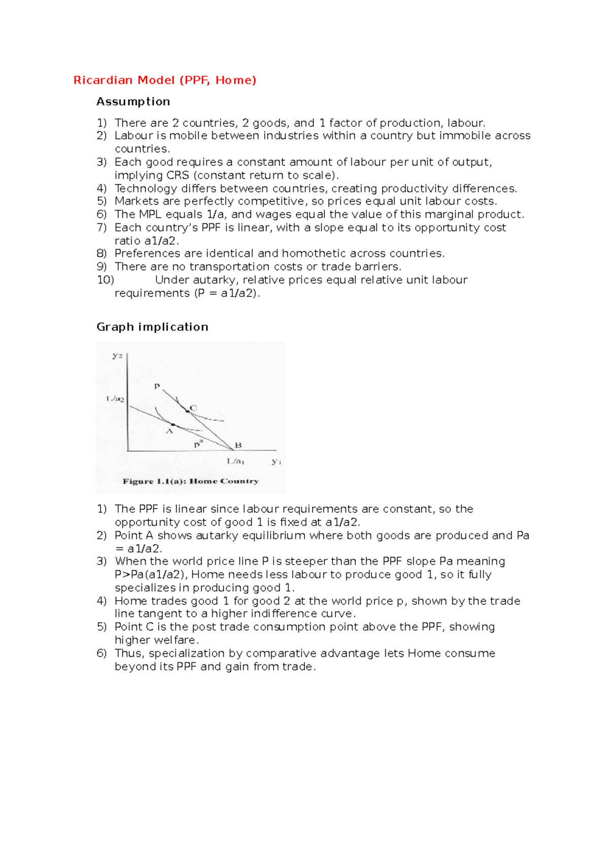 Ricardian Model: Assumptions and Implications for Trade Analysis - Studocu