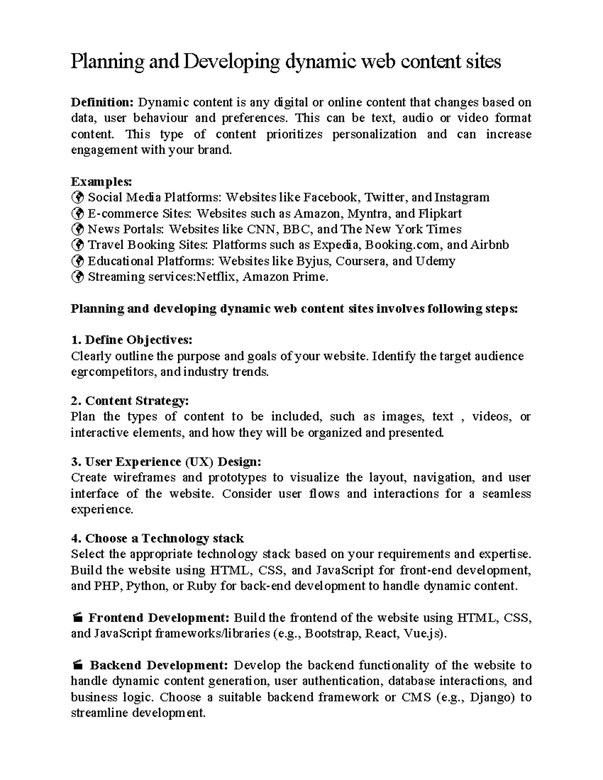 Planning and Developing Dynamic Web Content Sites: A Comprehensive ...