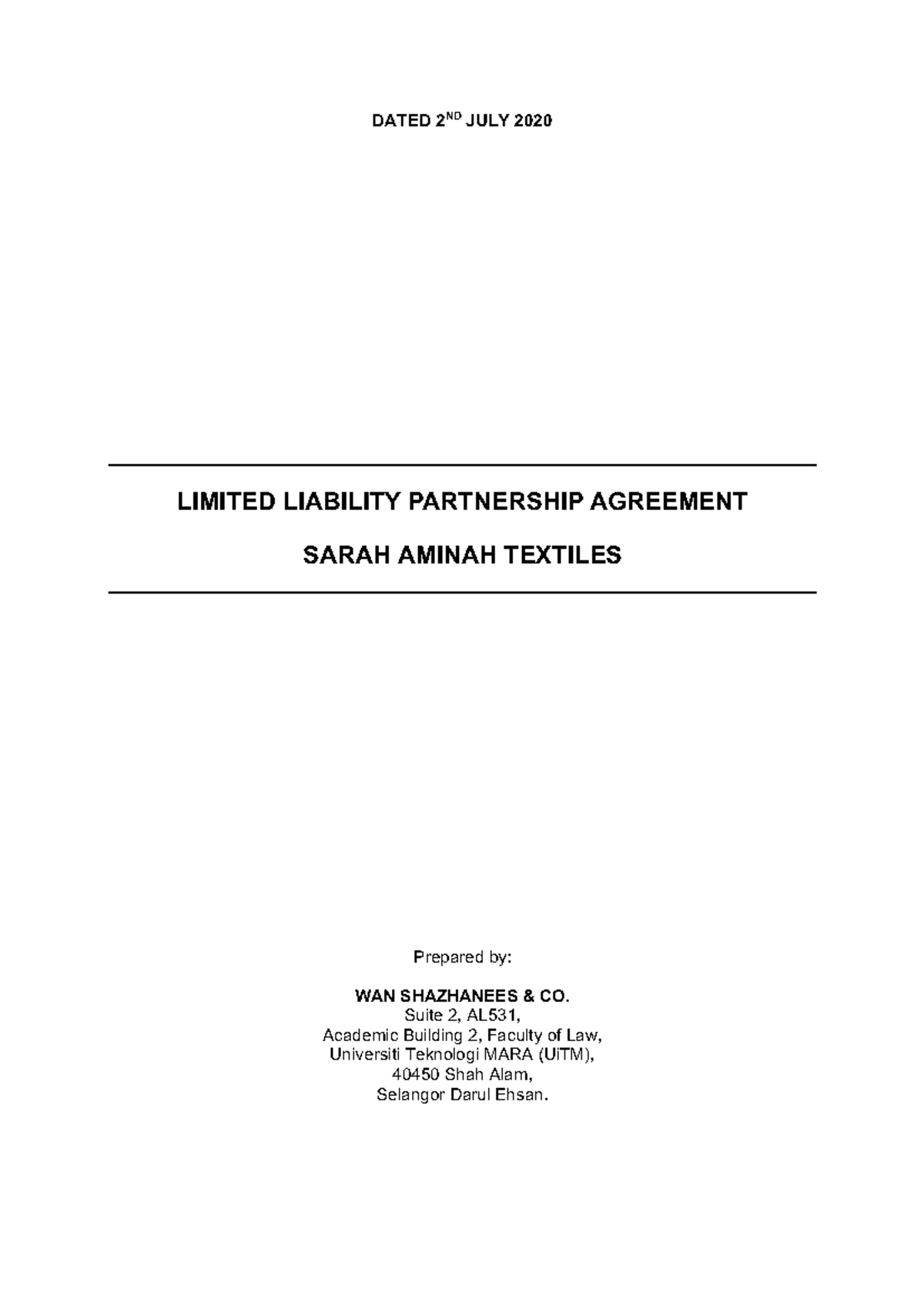 FIRM 2 LLP Agreement - DATED 2 ND JULY 2020 ,, LIMITED LIABILITY ...