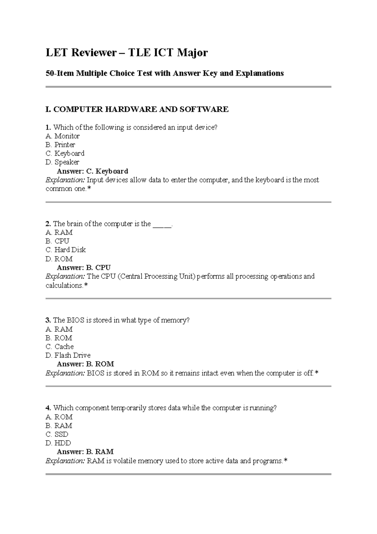 LET Reviewer TLE-ICT - Document Preview