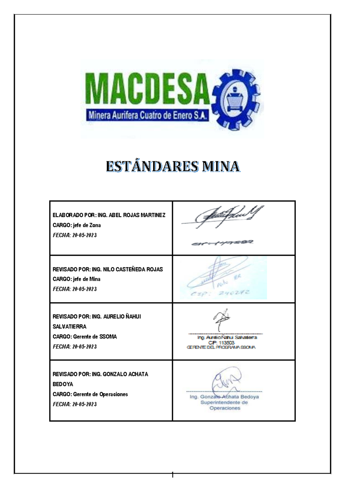 Estándares de Mina: Seguridad y Estructura para Operaciones MINA - Document Preview