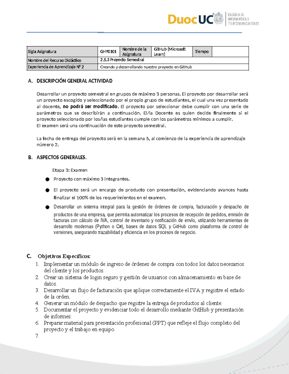 Proyecto Semestral GHY0101: Desarrollo en GitHub y Examen - Studocu