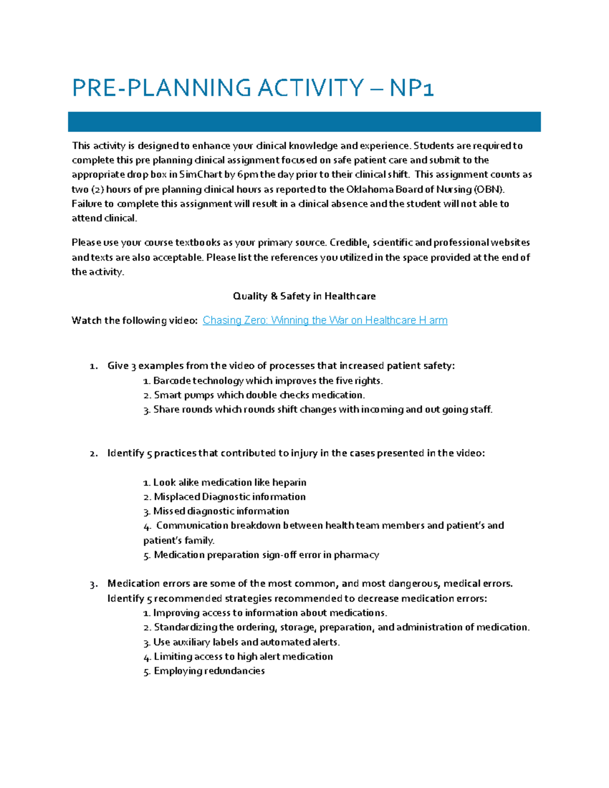 ##3 Pre Plan NP1 Safety - PRE-PLANNING ACTIVITY – NP This activity is ...