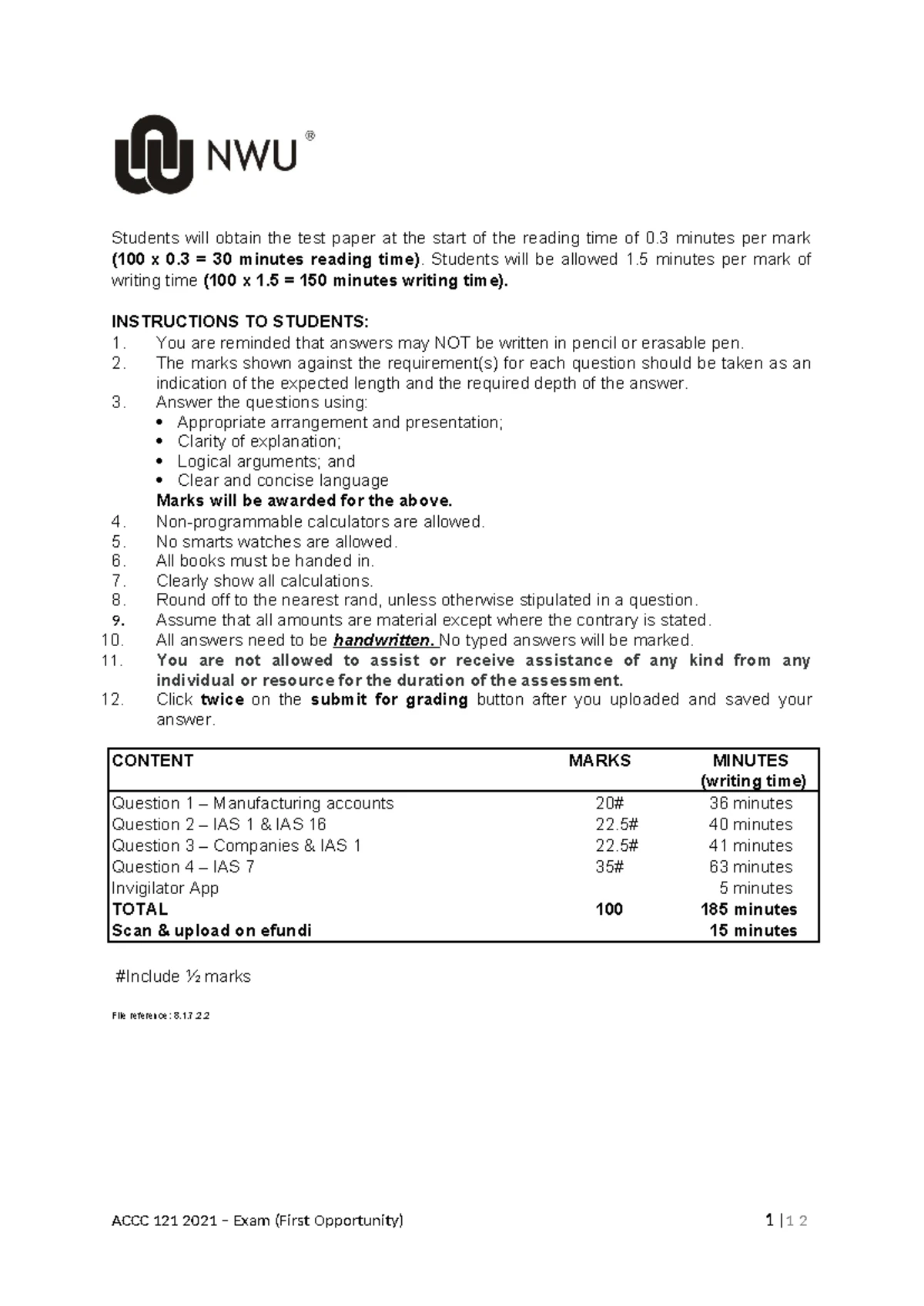 ACCC 112 2022 Class Test 2 Instructions and Questions Breakdown - Studocu