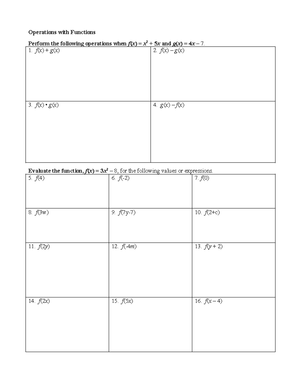 5 HW Operations with functions - Mathematics - Operations with ...