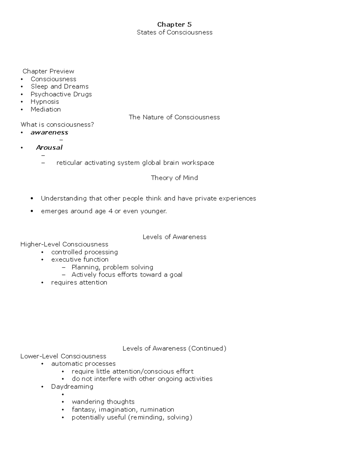 Chapter 5: States of Consciousness - Sleep & Psychoactive Drugs ...
