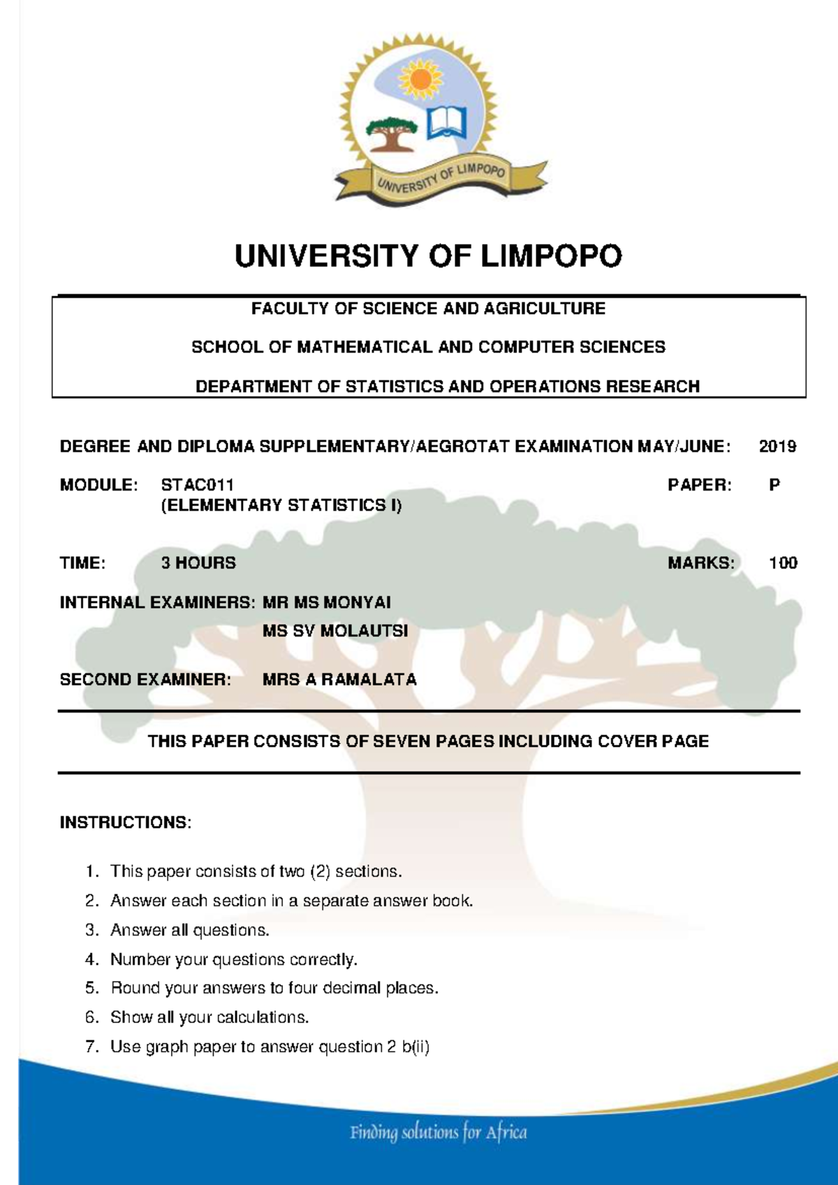 STAC011 SUPP EXAM - Elementary Statistics I (2019) - Studocu