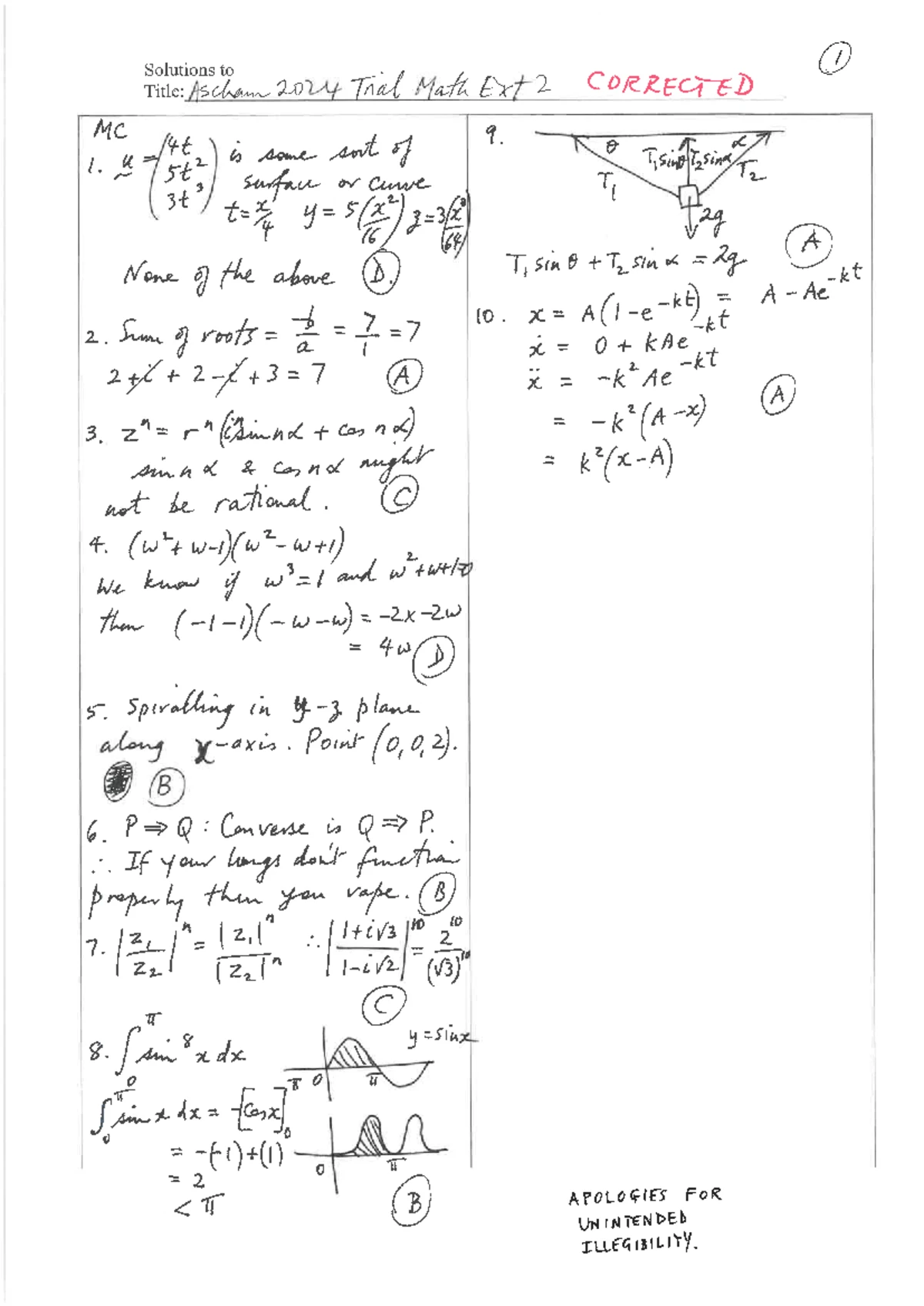 2024 Abbotsleigh School - X2 - Trial Math Ext 2 Exam Questions - Studocu