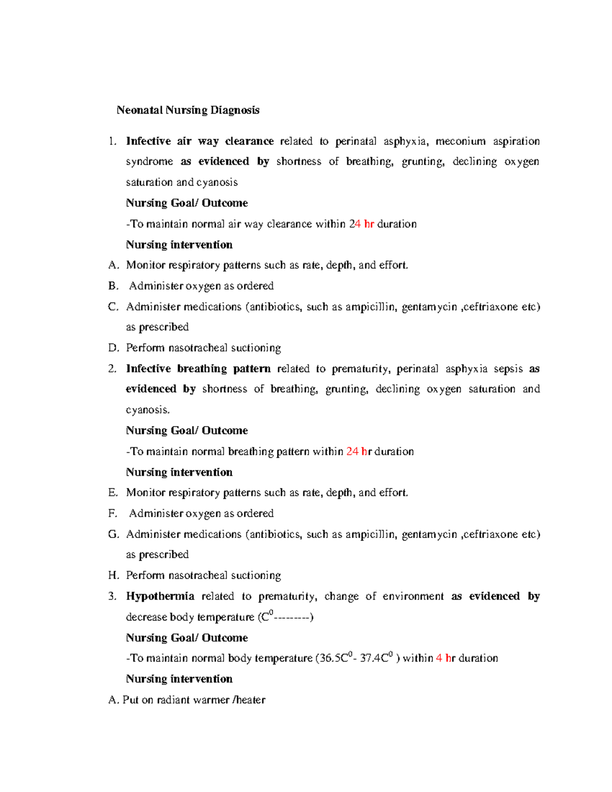 Neonatal nursing diagnosis: airway clearance, breathing pattern, and ...