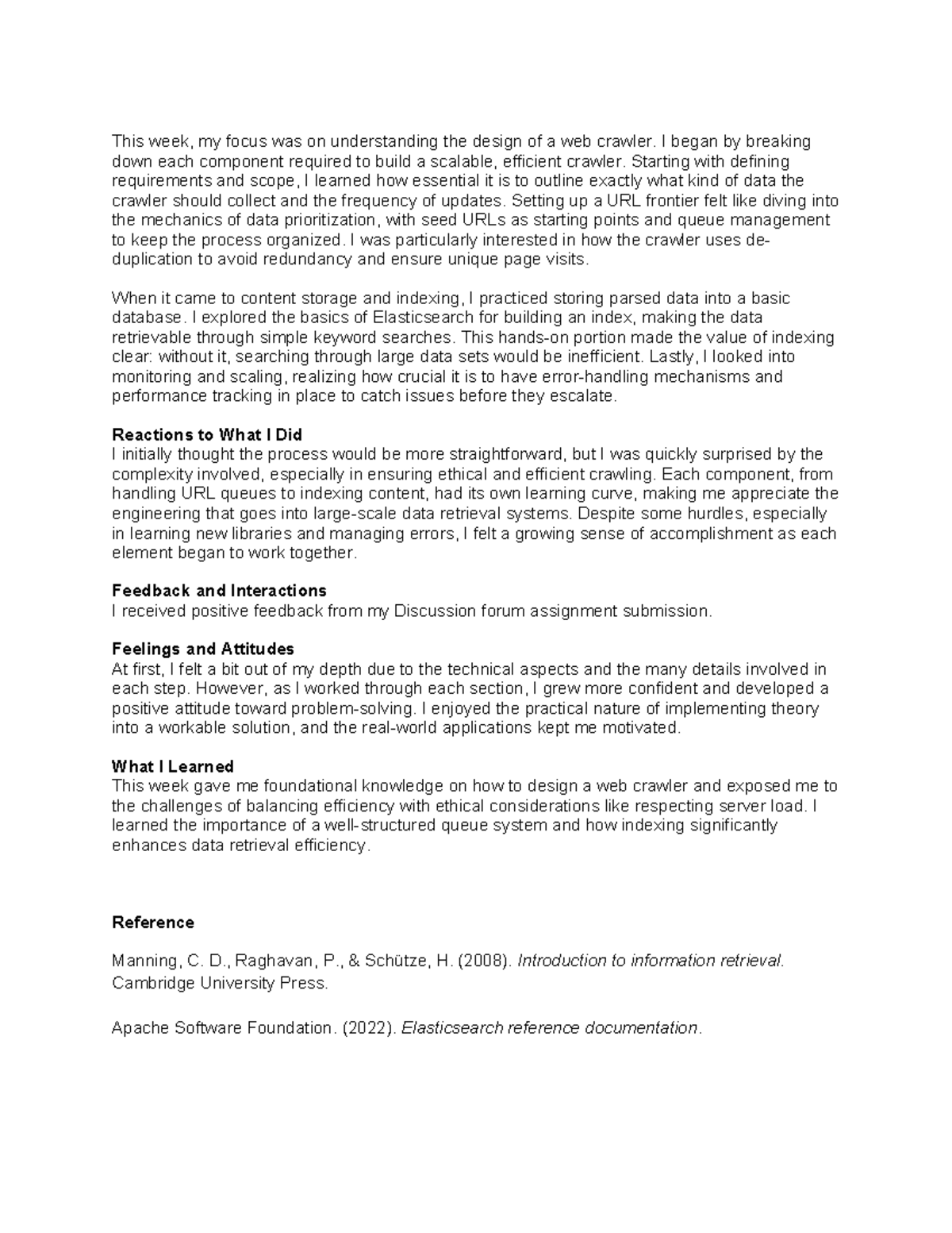 Cs3308 LJ Unit 8 - Reflections on Designing a Web Crawler - Studocu