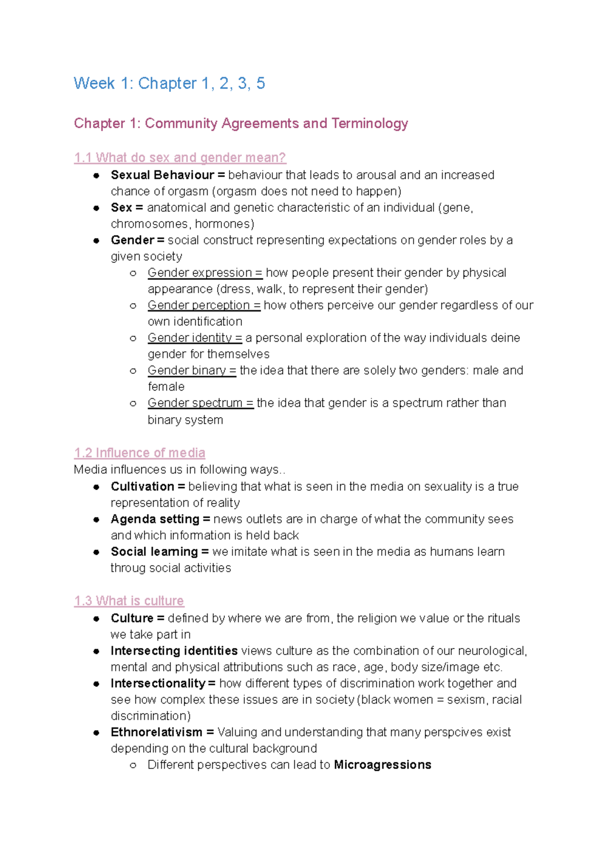 Sexology - Week 1 Summary: Human Gender, Culture & Theories - Studeersnel
