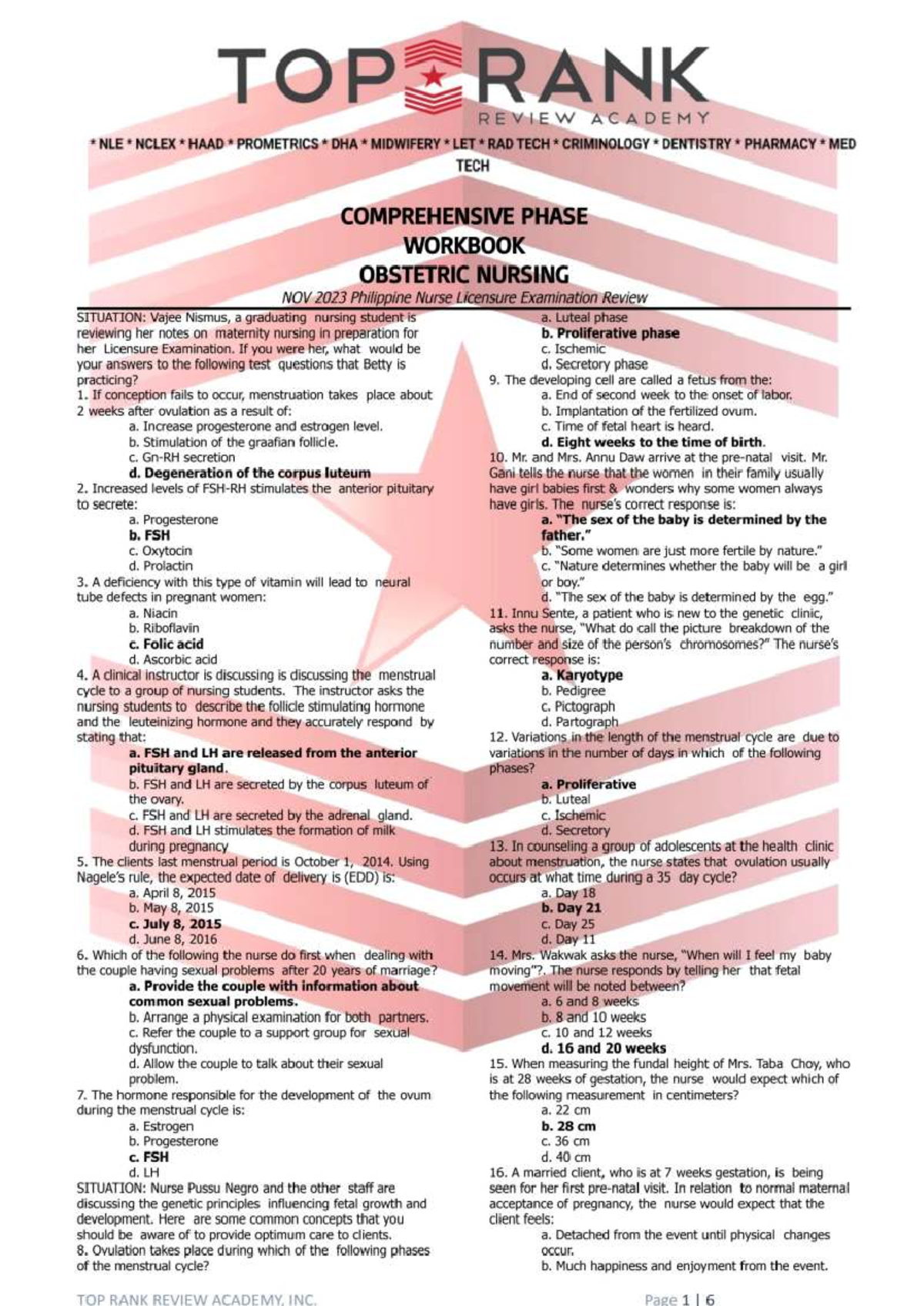 TOP RANK REVIEW ACADEMY NLE NCLEX HAAD MIDWIFERY COMPREHENSIVE WORKBOOK ...