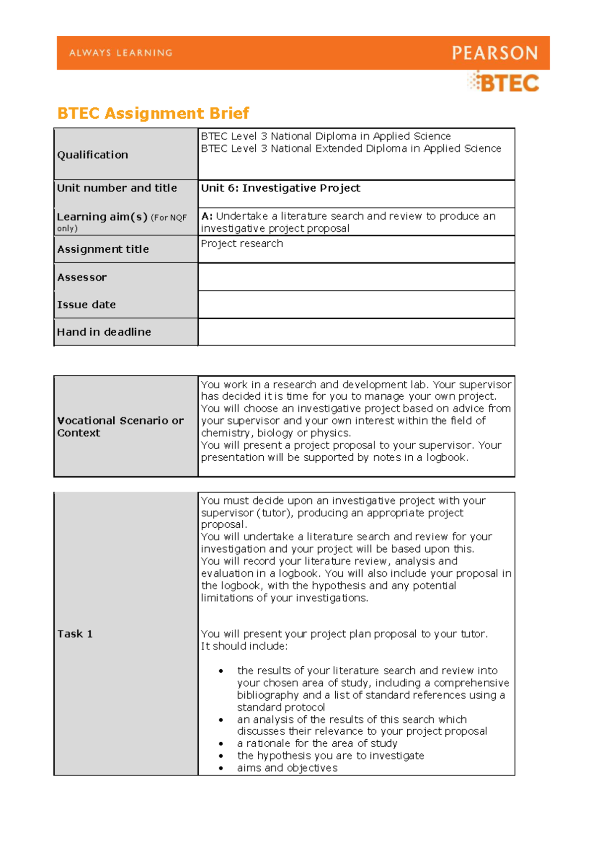Unit 6 Assignment A Brief: Investigative Project Proposal Guide - Studocu