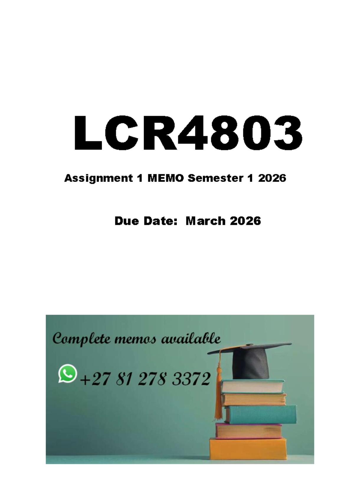 LCR4803 Assignment 1 Memo - Semester 1 2026 - Studocu