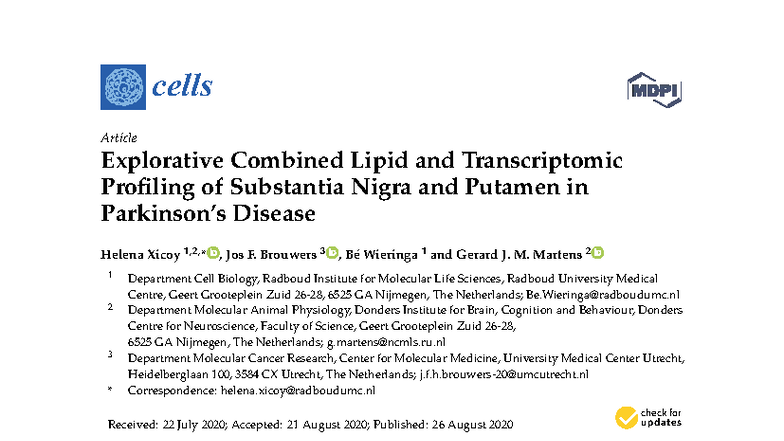 Explorative Combined Lipid and Transcriptomic Profiling in PD (Cells ...