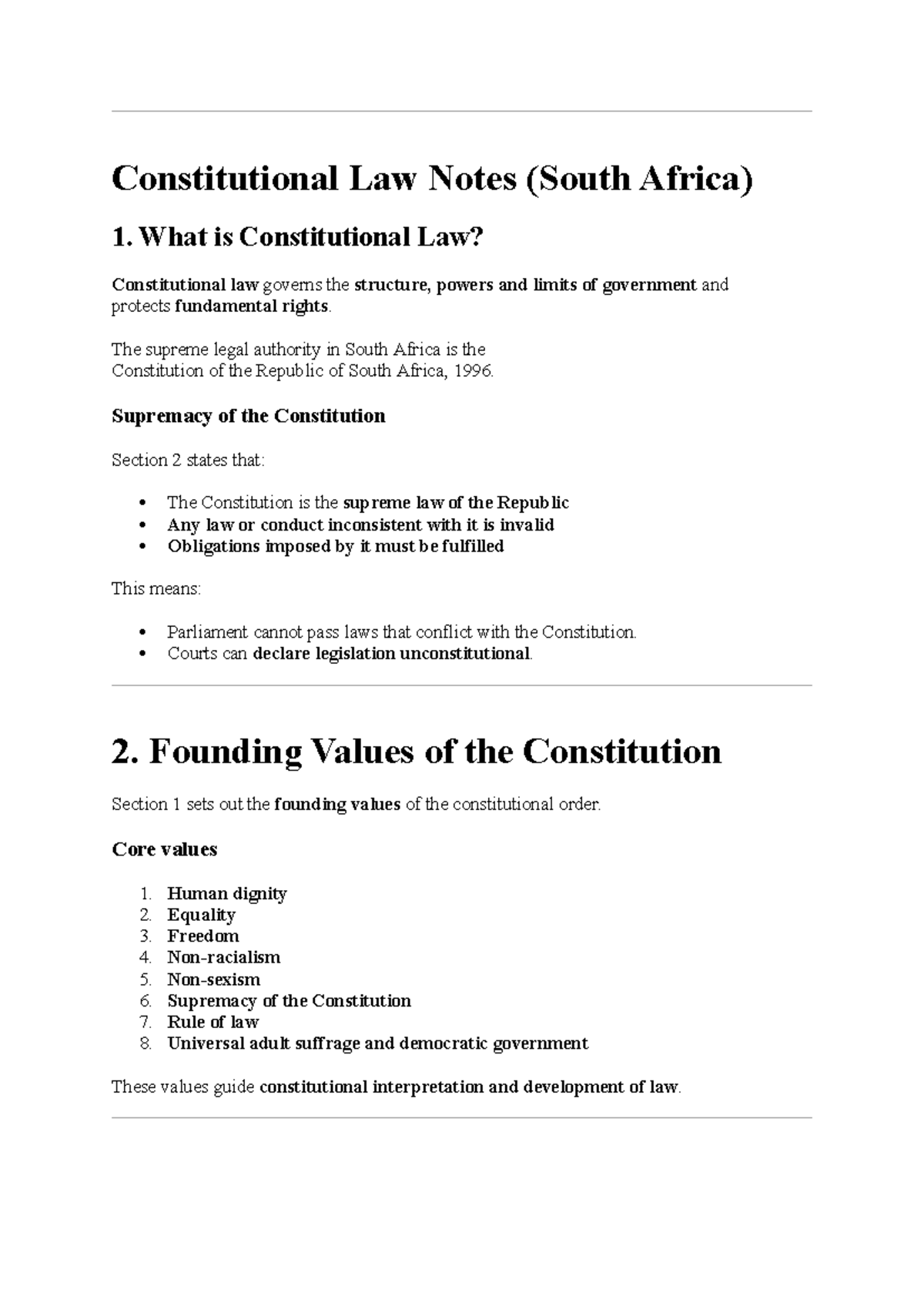 Constitutional Law Notes (SA) - Key Principles & Case Summaries - Studocu