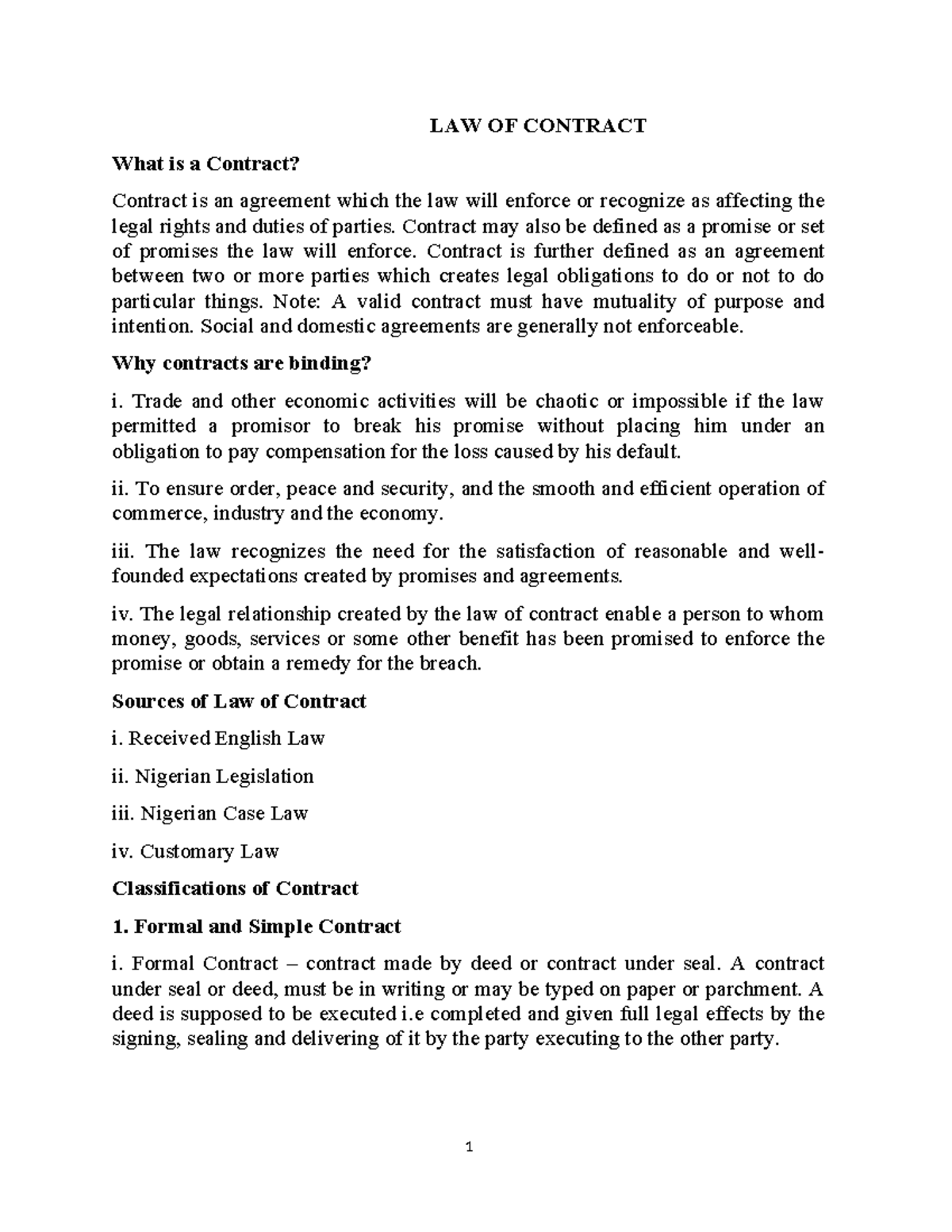 (MBA 810) LAW OF Contract - LAW OF CONTRACT What is a Contract ...