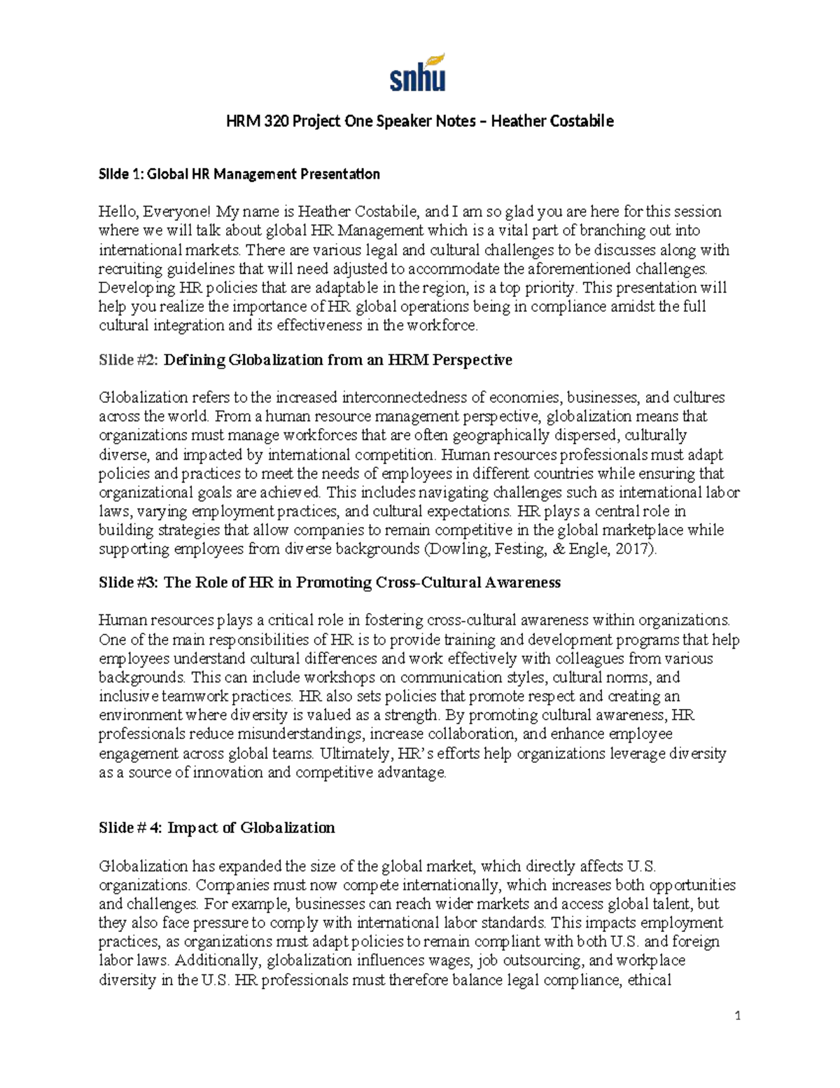 HRM 320 Global HR Management Presentation Speaker Notes - Studocu