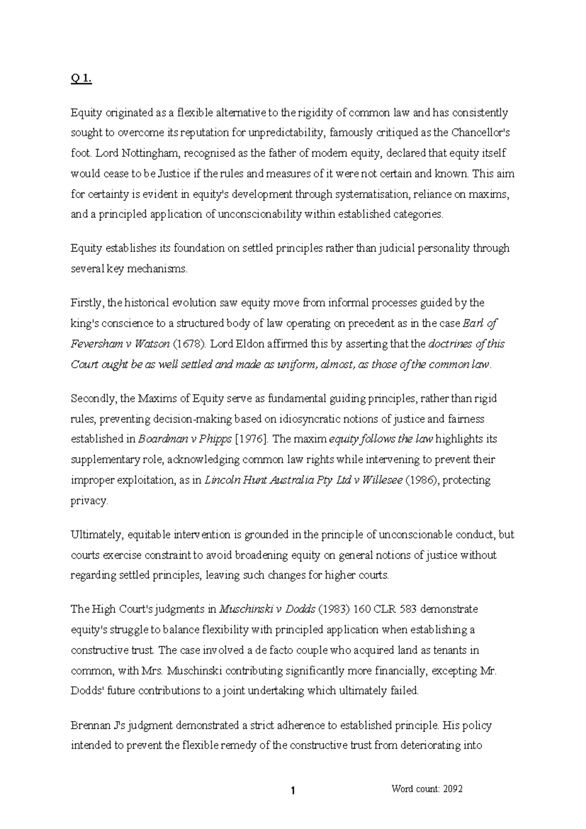 Equity and Trusts Mid-Semester Assignment Analysis - Studocu