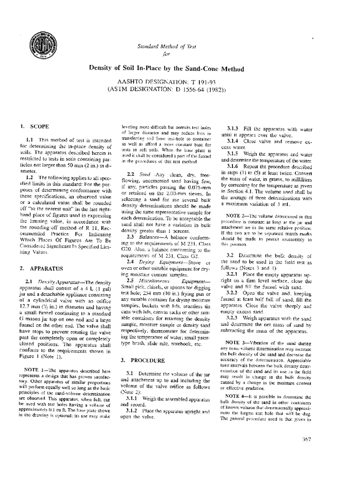 AASHTO T191 - Standard Method for Soil Density Testing - Studocu