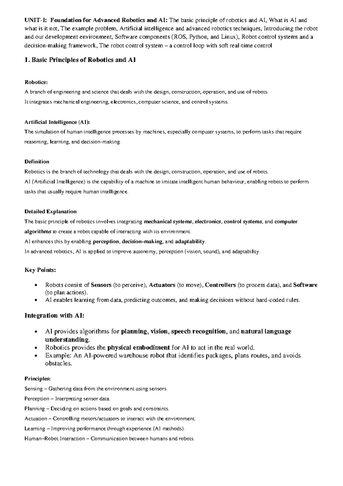 UNIT-1 - Robotics and Intelligent Systems: Principles of AI and ...